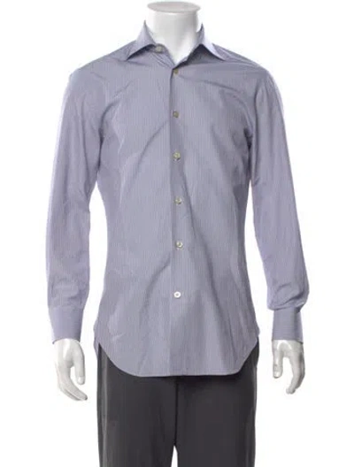 Pre-owned Kiton Striped Long Sleeve Dress Shirt In Blue