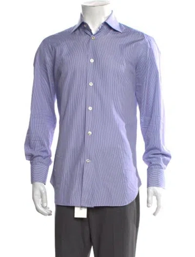Pre-owned Kiton Striped Long Sleeve Dress Shirt In Blue