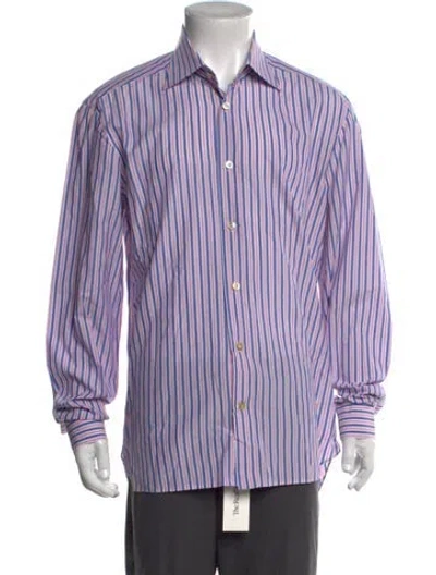 Pre-owned Kiton Striped Long Sleeve Dress Shirt In Blue
