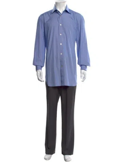 Pre-owned Kiton Striped Long Sleeve Dress Shirt In Blue
