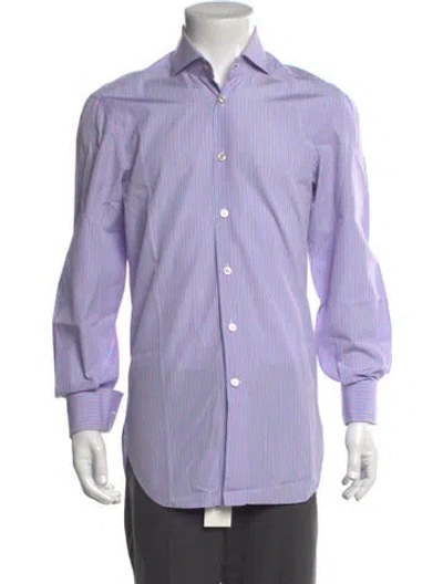 Pre-owned Kiton Striped Long Sleeve Dress Shirt In Blue