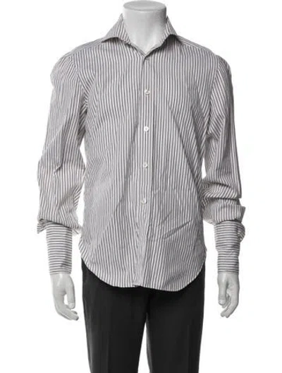Pre-owned Kiton Striped Long Sleeve Dress Shirt In Burgundy