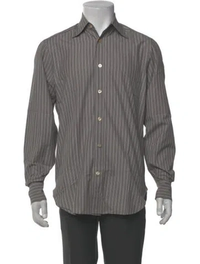 Pre-owned Kiton Striped Long Sleeve Dress Shirt In Gray