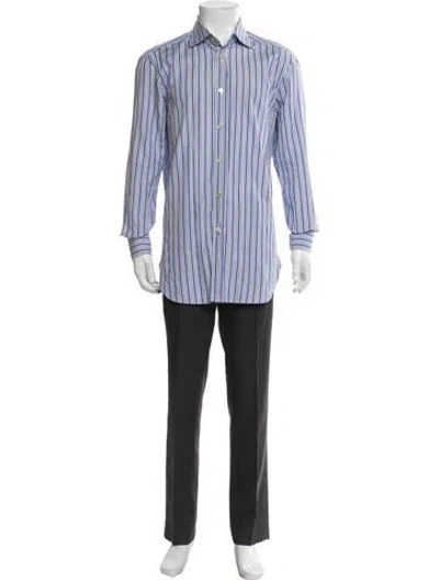 Pre-owned Kiton Striped Long Sleeve Dress Shirt In Gray