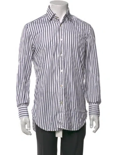 Pre-owned Kiton Striped Long Sleeve Dress Shirt In Green