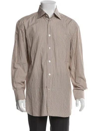 Pre-owned Kiton Striped Long Sleeve Dress Shirt In Neutral