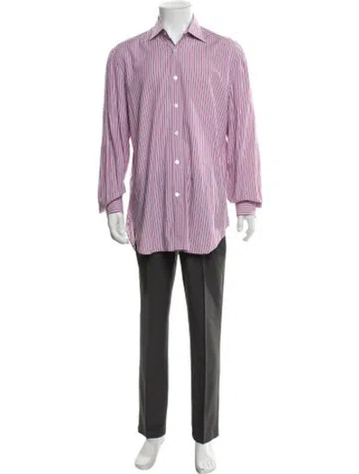 Pre-owned Kiton Striped Long Sleeve Dress Shirt In Pink