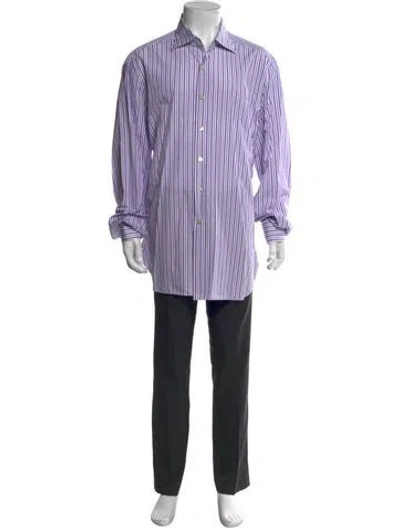 Pre-owned Kiton Striped Long Sleeve Dress Shirt In Purple