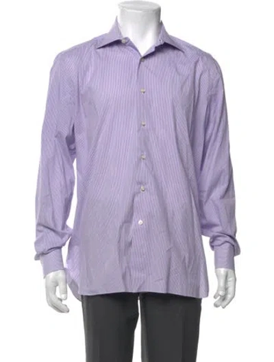 Pre-owned Kiton Striped Long Sleeve Dress Shirt In Purple