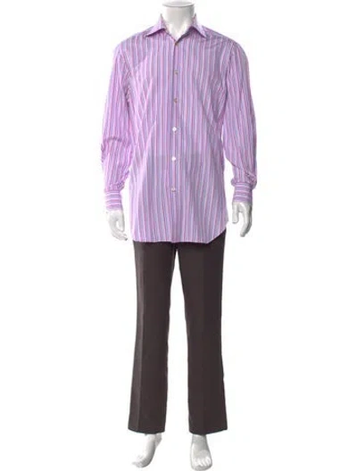 Pre-owned Kiton Striped Long Sleeve Dress Shirt In Purple