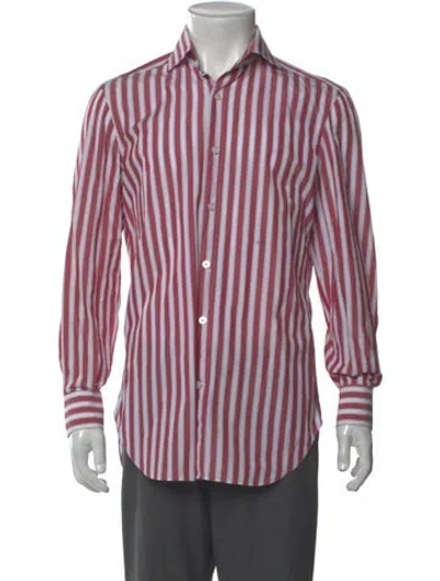 Pre-owned Kiton Striped Long Sleeve Dress Shirt In Red