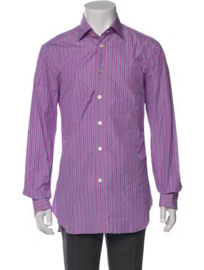 Pre-owned Kiton Striped Long Sleeve Dress Shirt W/ Tags In Purple