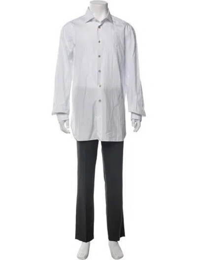 Pre-owned Kiton Striped Long Sleeve Dress Shirt In White