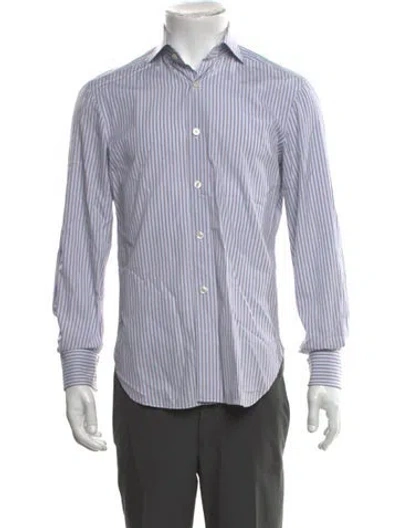 Pre-owned Kiton Striped Long Sleeve Dress Shirt In White