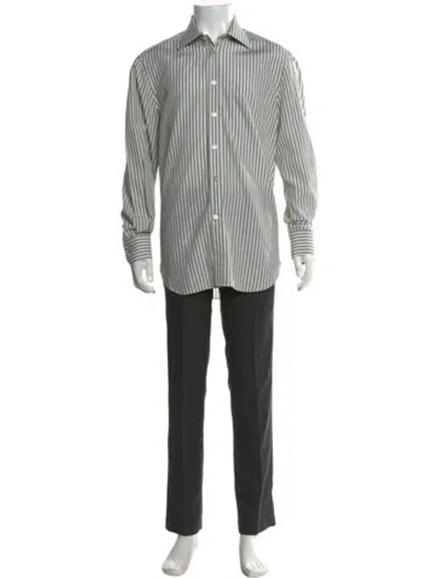 Pre-owned Kiton Striped Long Sleeve Shirt In Grey/white