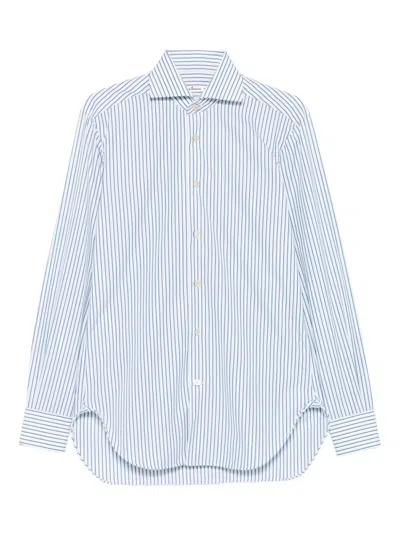 Kiton Striped Long-sleeved Shirt In Blue