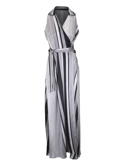 Kiton Striped Midi Dress In Gray