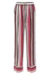 Kiton Vertical Striped Silk Pants With Elastic Waistband
