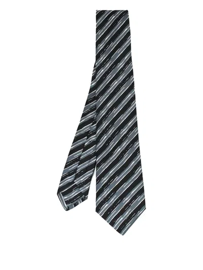 Kiton Striped-pattern Silk Tie In Black
