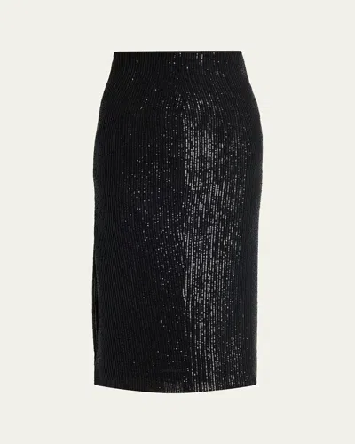 Kiton Striped Sequined Midi Pencil Skirt In Black