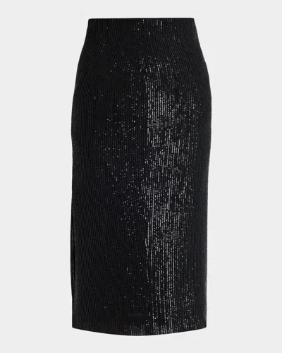 Kiton Striped Sequined Midi Pencil Skirt In Black