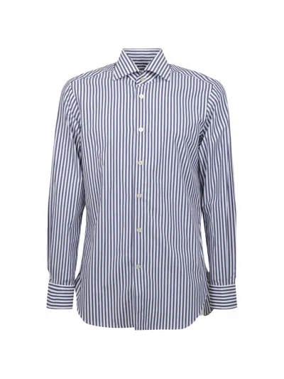Kiton Long Sleeved Striped Shirt In Blue