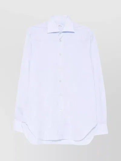 Kiton Striped Shirt With Curved Hem And Long Sleeves In White