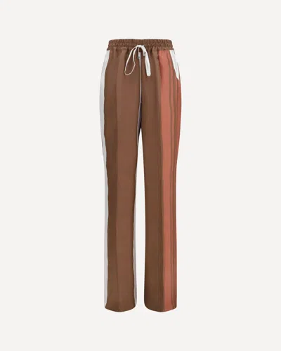 Kiton Striped Silk Pants In Brown