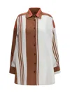 Kiton Long Striped Silk Shirt In Brown