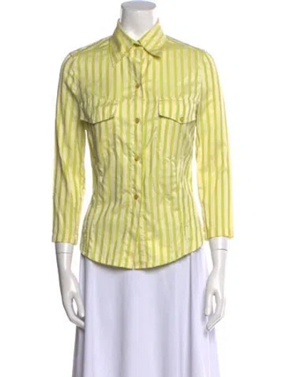 Pre-owned Kiton Striped Three-quarter Sleeve Button-up Top In Yellow