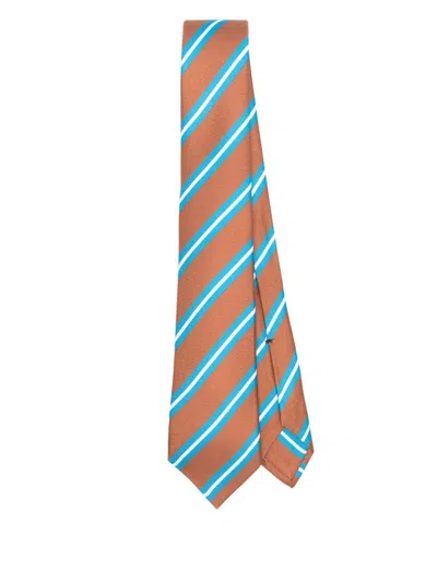 Kiton Stripes Pattern Silk Tie In Brown