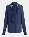 Kiton Striped Tie-neck Blouse In Blue