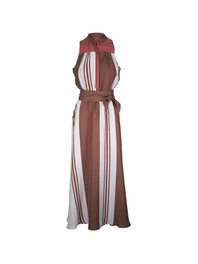 Kiton Striped Tie-waist Maxi Dress In Brown