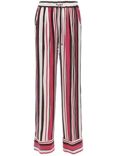 Kiton Vertical Striped Silk Pants With Elastic Waistband In Black