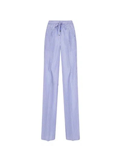 Kiton Light Blue Wide-leg Striped Silk Trousers