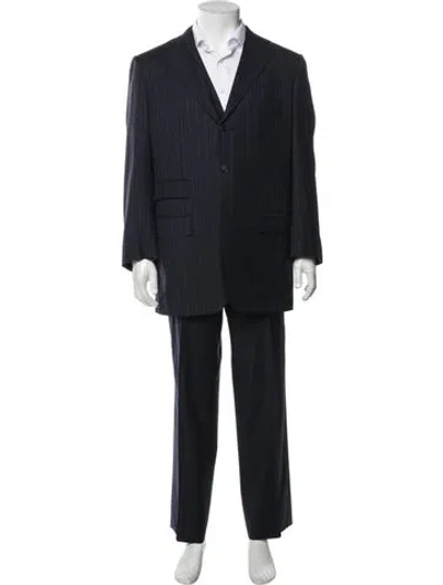 Pre-owned Kiton Striped Wool Three Piece Suit In Blue