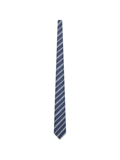 Kiton Striped Wool Tie In Blue