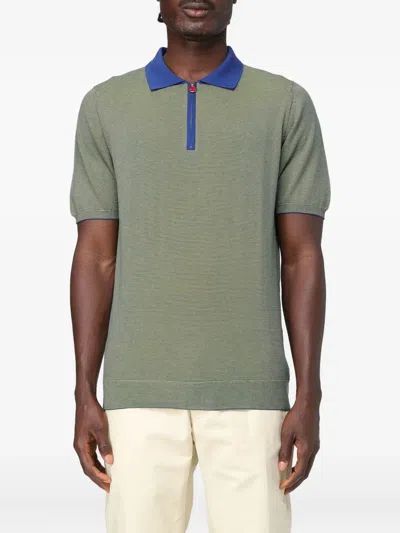 Kiton Striped Zip-neck Polo Shirt In Green