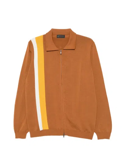 Kiton Stripe-detail Zip-up Cardigan In Brown
