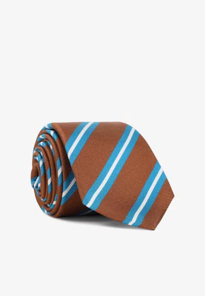 Kiton Stripes Pattern Silk Tie In Brown