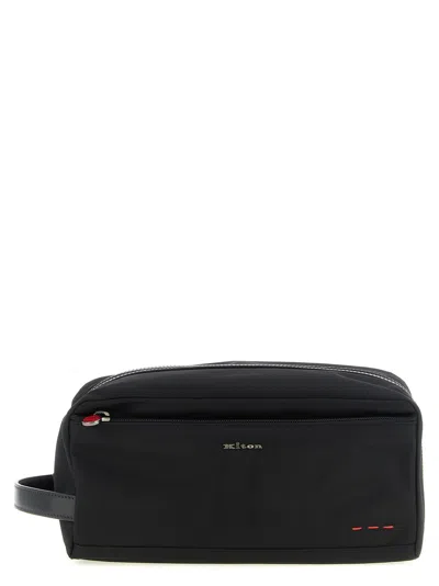 Kiton Structured Leather-trimmed Travel Wallet In Black