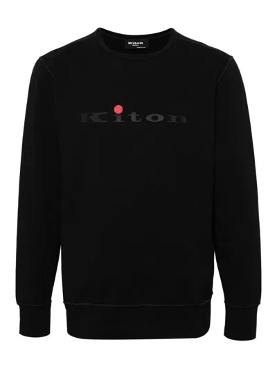 Kiton Rubberized-logo Sweatshirt In Negro