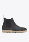 Kiton Round Toe Suede Finish Ankle Boot In Gray