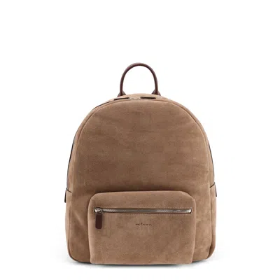 Kiton Suede Backpack With Engraved Logo In Gray