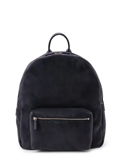 Kiton Suede Backpack With Engraved Logo In Purple