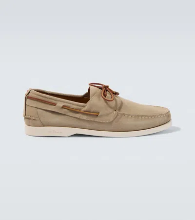 Kiton Suede Boat Shoes In Neutral