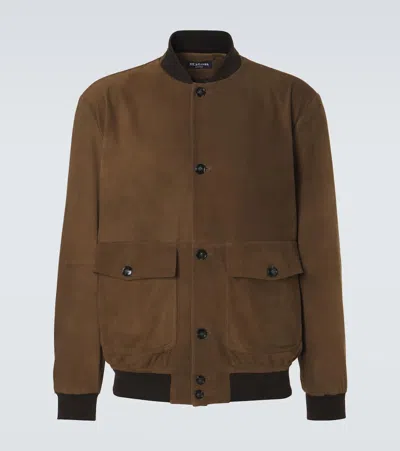 Kiton Suede Bomber Jacket In Brown