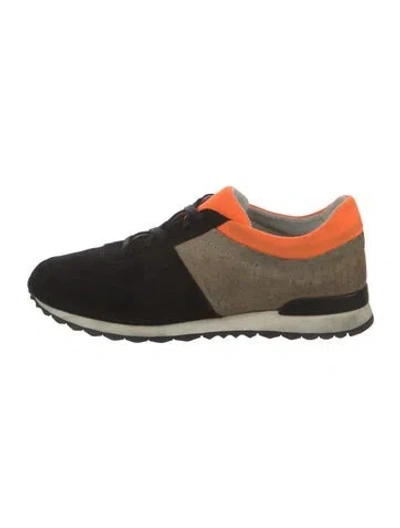 Pre-owned Kiton Suede Colorblock Pattern Athletic Sneakers In Black