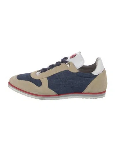 Pre-owned Kiton Suede Colorblock Pattern Sneakers In Brown