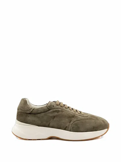 Kiton Suede Panelled Sneakers In Green
